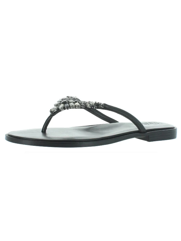 Sandals nanny services-Fallyn Womens Rhinestone Slip On Thong Sandals