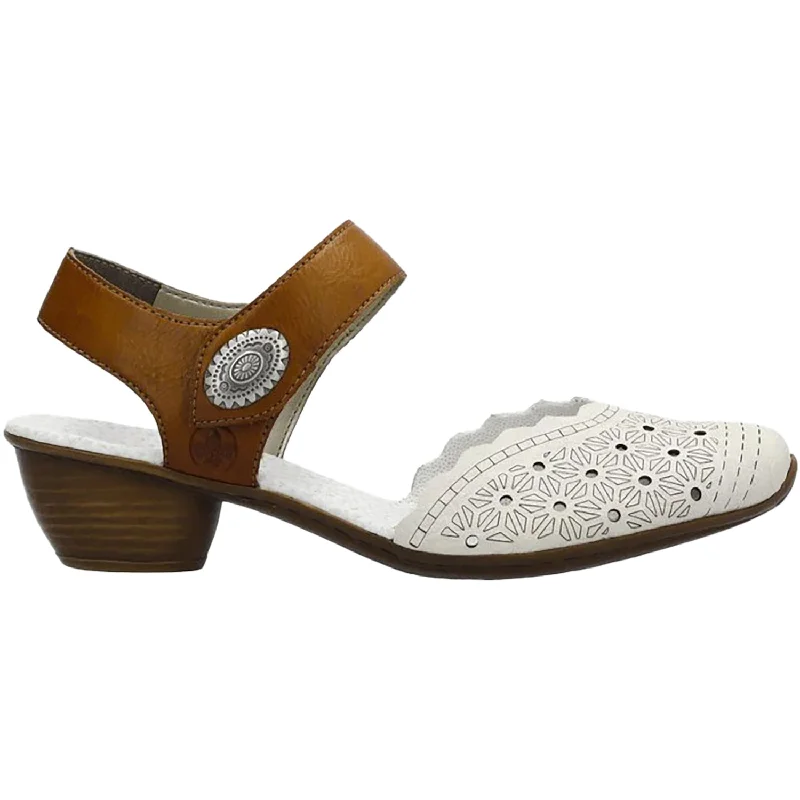 Fashion & Dress Shoes with decorative buckles-Women's Rieker 43703-60 Mirjam Cream/Cayenne Leather