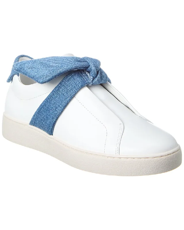 Shoes for increasing sports performance-Alexandre Birman Asymmetric Clarita Leather & Denim Sneaker