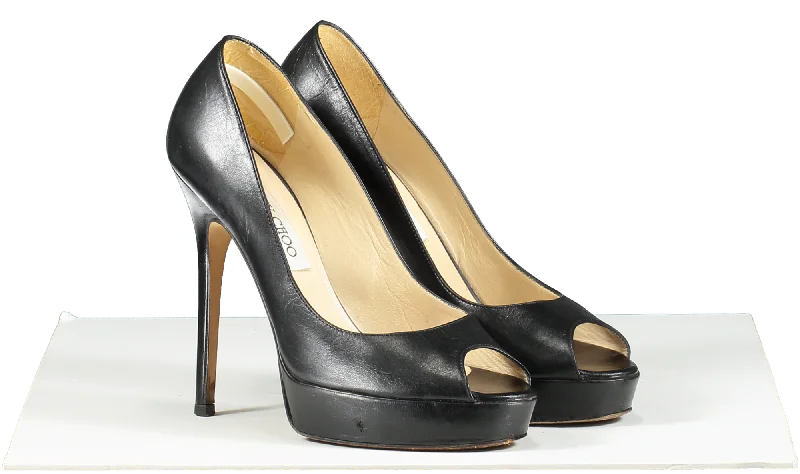 Jimmy Choo Dahlia Leather Peep-toe Pumps In Black UK 3 EU 36 👠