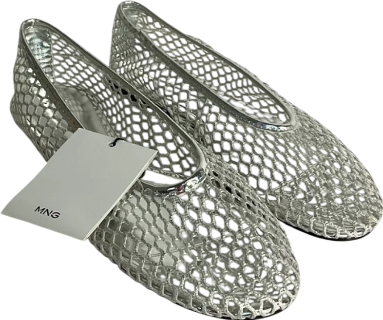 Flats shoes with pointed heel-MANGO MNG Silver Mesh Ballet Flats UK 5