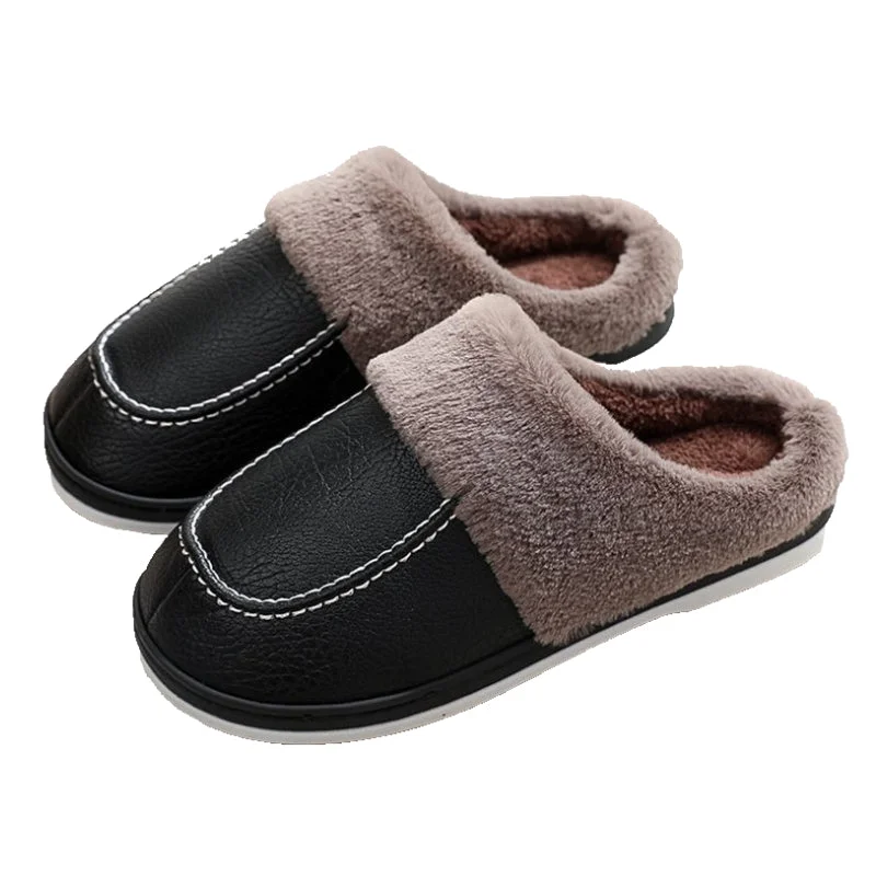 Slippers view stuns-Groovywish Men PU Winter Slippers Fur Indoor Shoes