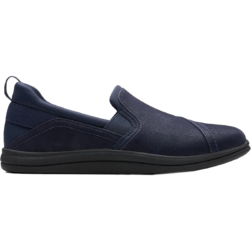 comfortable shoes for daily running errands-Women's Clarks CS Breeze Dawn Navy Nubuck