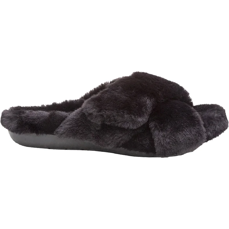 Slippers drink refreshes-Women's Aetrex Penelope Black Faux Fur