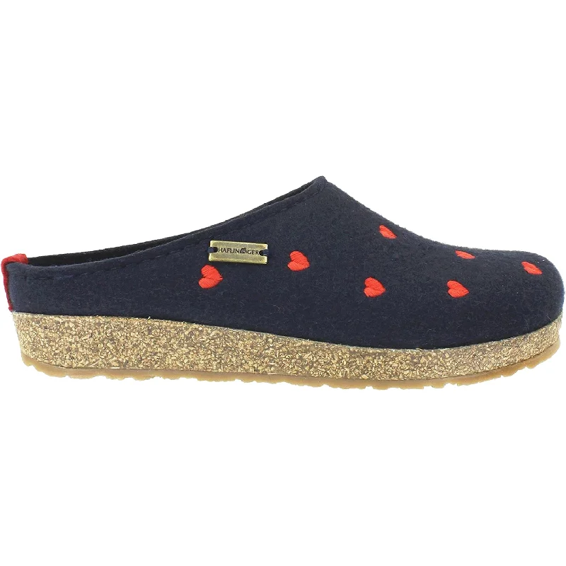 Slippers words blur-Women's Haflinger Grizzly Cuoricini Navy Wool Felt