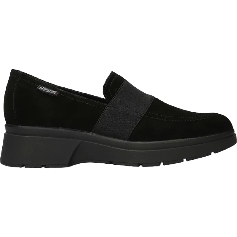 slip-on casual shoes for work and casual outings-Women's Mephisto Debby Black Velsport Leather