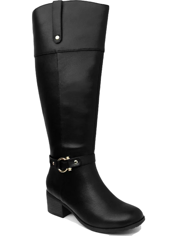 Riding boots women-Vickyy Womens Faux Leather Knee-High Boots