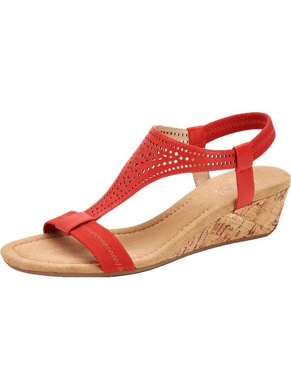 Sandals zip lining-Vacanzaa 2 Womens Faux Leather T-Strap Wedge Sandals