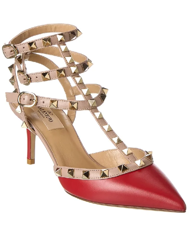 Valentino Rockstud Caged 65 Leather Ankle Strap Pump