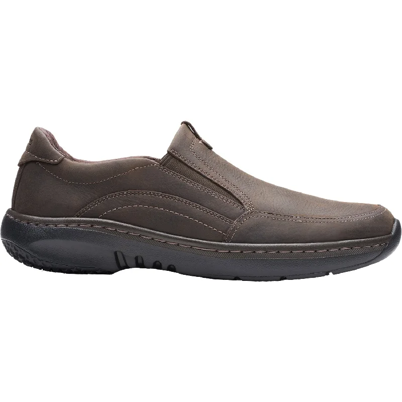 stylish casual shoes for exploring the city-Men's Clarks Pro Step Dark Brown Tumbled Leather