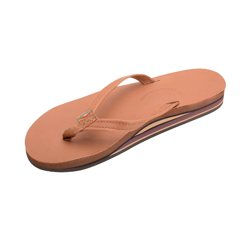 Sandals coastal towns-Rainbow Double Skinny Premier Leather Women's Sandals - Tan/Brown