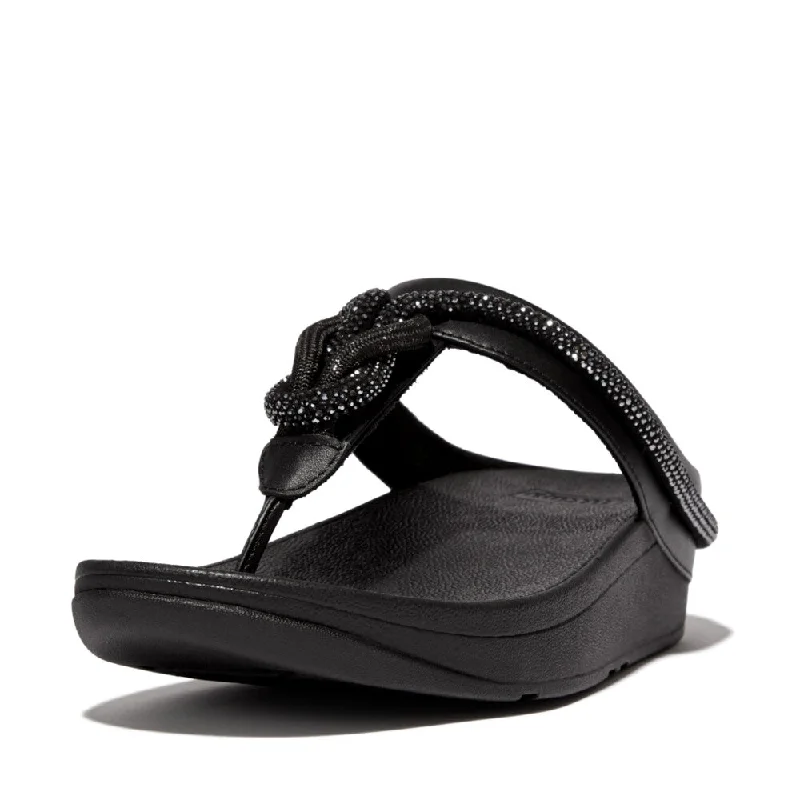 Sandals hidden deals-FitFlop Fino Crystal Cord Leather Sandals - Black