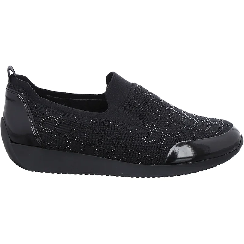 stylish slip-on casual shoes for all occasions-Women's Ara Layton II Black Woven Stretch Fabric