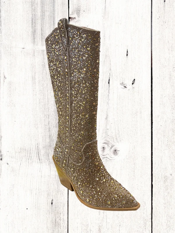 Knee-high leather boots-Hey Girl Glitzy Wide Calf Boot