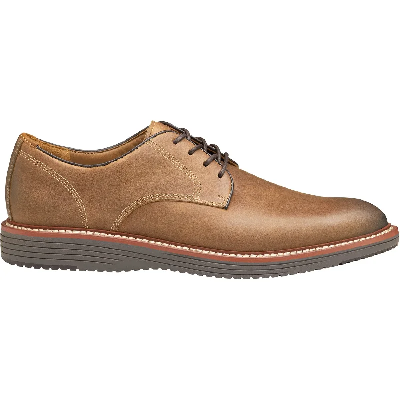 Fashion & Dress Shoes with crossover straps-Men's Johnston & Murphy Upton Plain Toe Tan Oiled Full Grain Leather