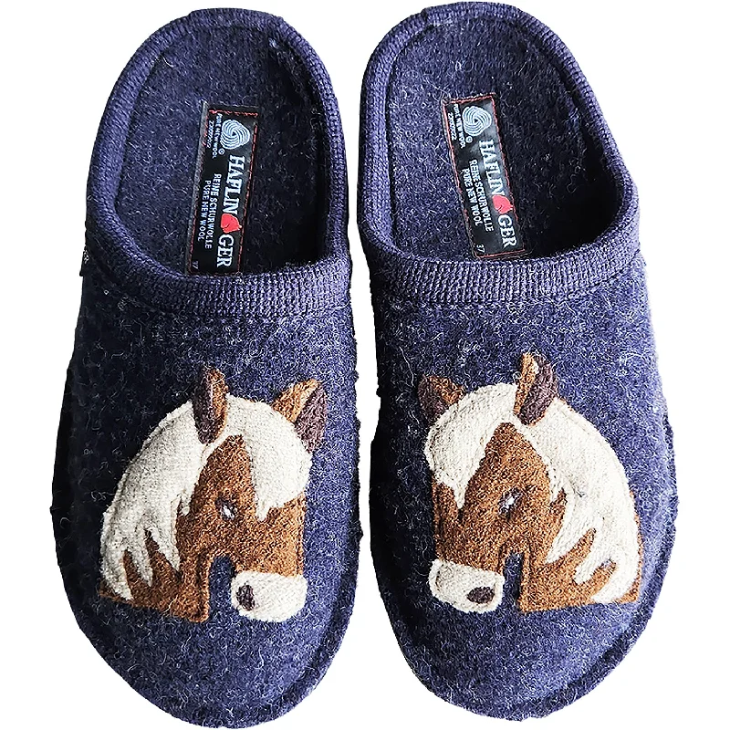 Slippers floor creaks-Women's Haflinger Poni Captains Blue Wool