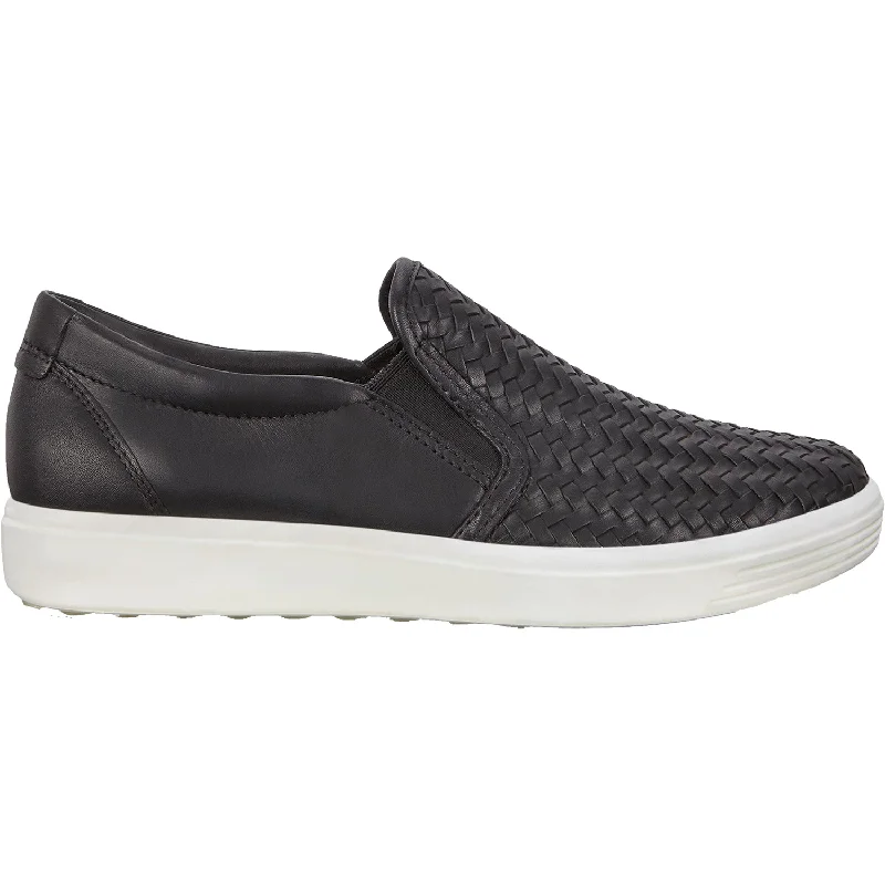 trendy casual shoes for fashion-forward men-Women's Ecco Soft 7 Woven Slip On Black Leather